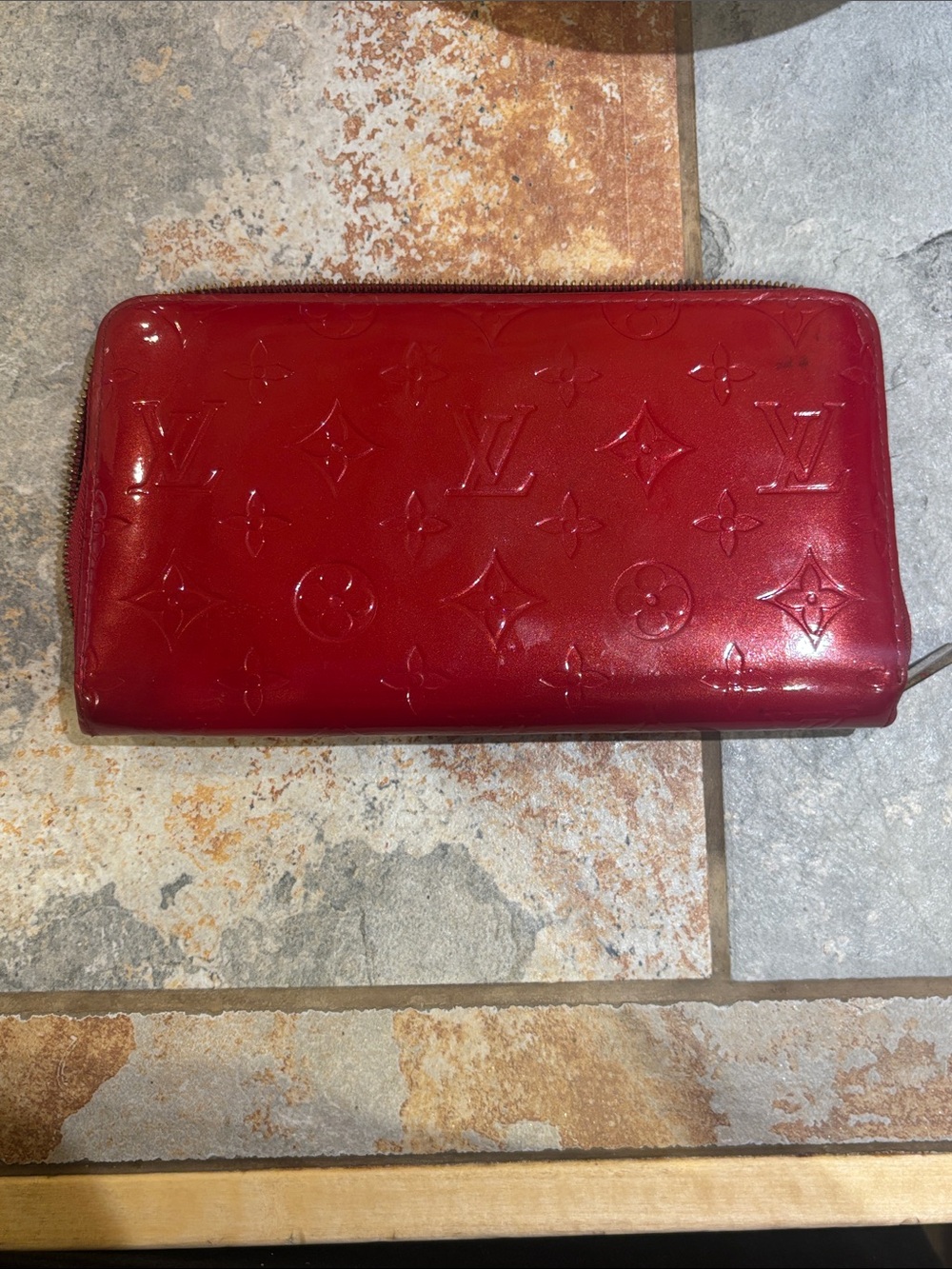 Louis Vuitton Red Vernis Zippy organizer  Wallet